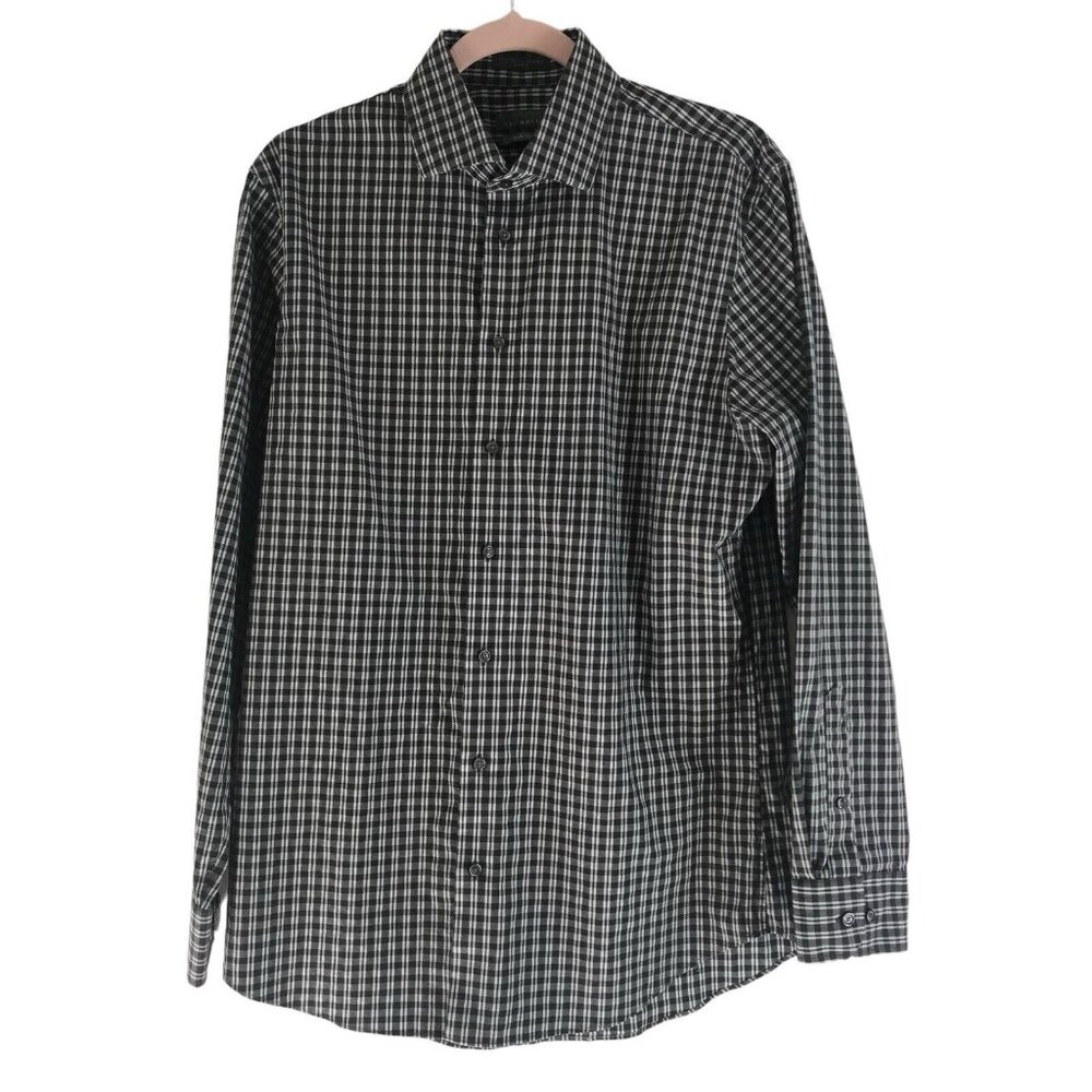 Calibrate Shirt Mens Size 16 34-35 Black Plaid Button Down Long Sleeve